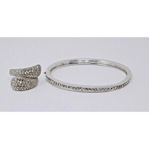 Dallas Prince Sterling Silver Marcasite Bangle Bracelet & Ring